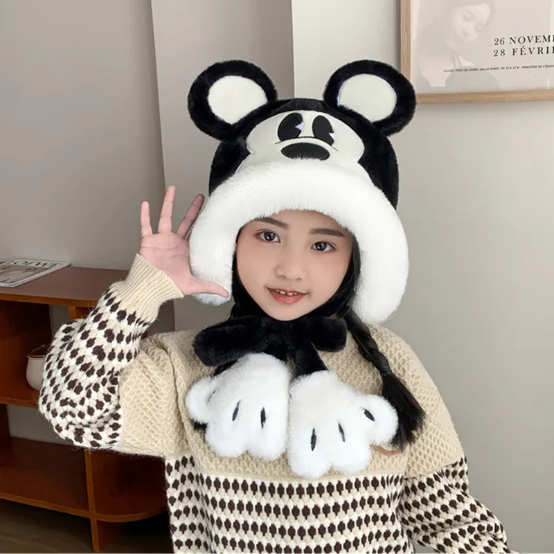 Panda Children\'s Hat Girls Windproof Cold Furry Hat Boy\'s Ear Protection Warm Hat Middle School Children Student Winter Hat 2851