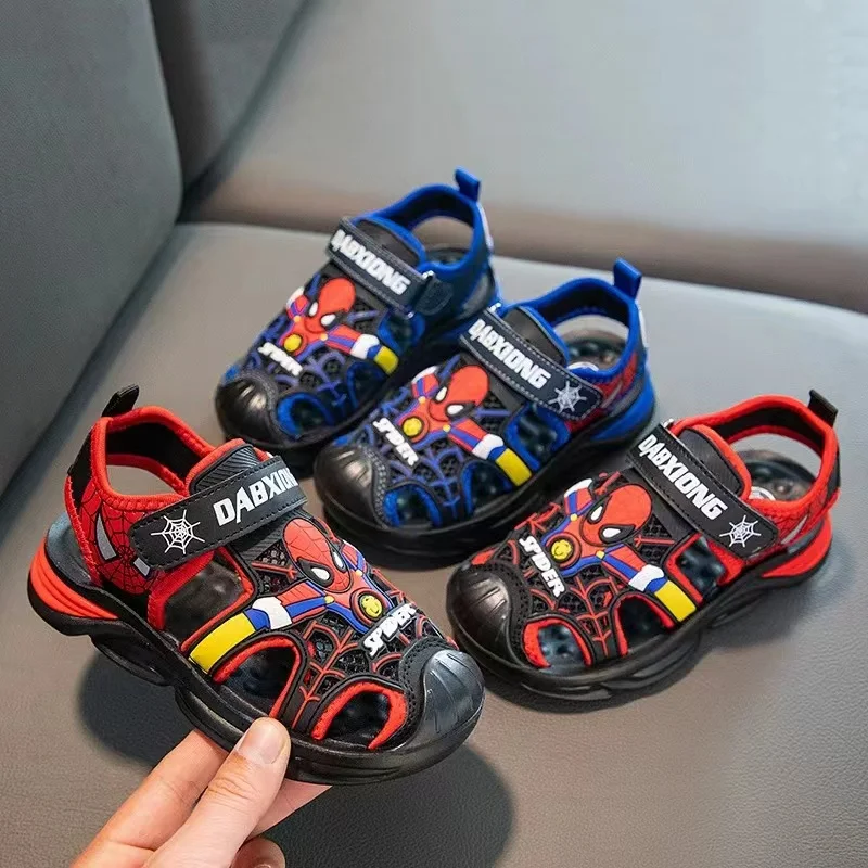 Summer Kids Sandals Baby Boys Closed Toe Shoes Fashion Cartoon Spiderman Print Sport Children Girls Soft Toddler Beach Slippers