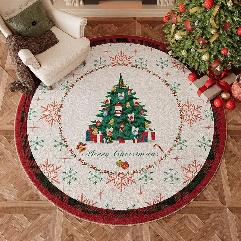

Christmas Tree Living Room Carpet Festive Snowflake Gift Round Bedroom Rugs Warm Atmosphere Colorful Soft Mats 러그 Ковер Alfombra