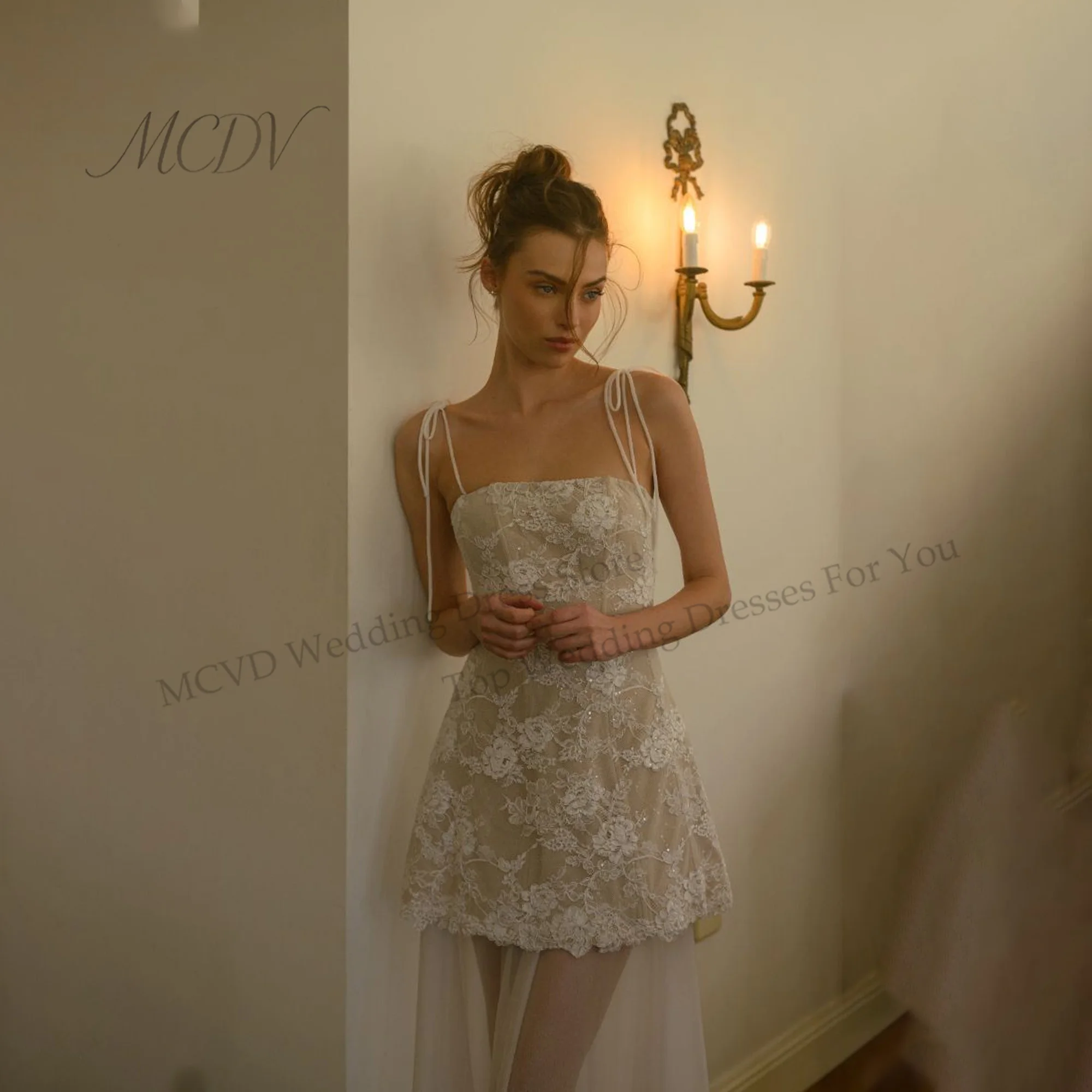 Satin Mini Wedding Dresses Bride Straight High Neck Lace Appliques Vestido De Novia Cap Sleeve Short Bride Gowns Customized