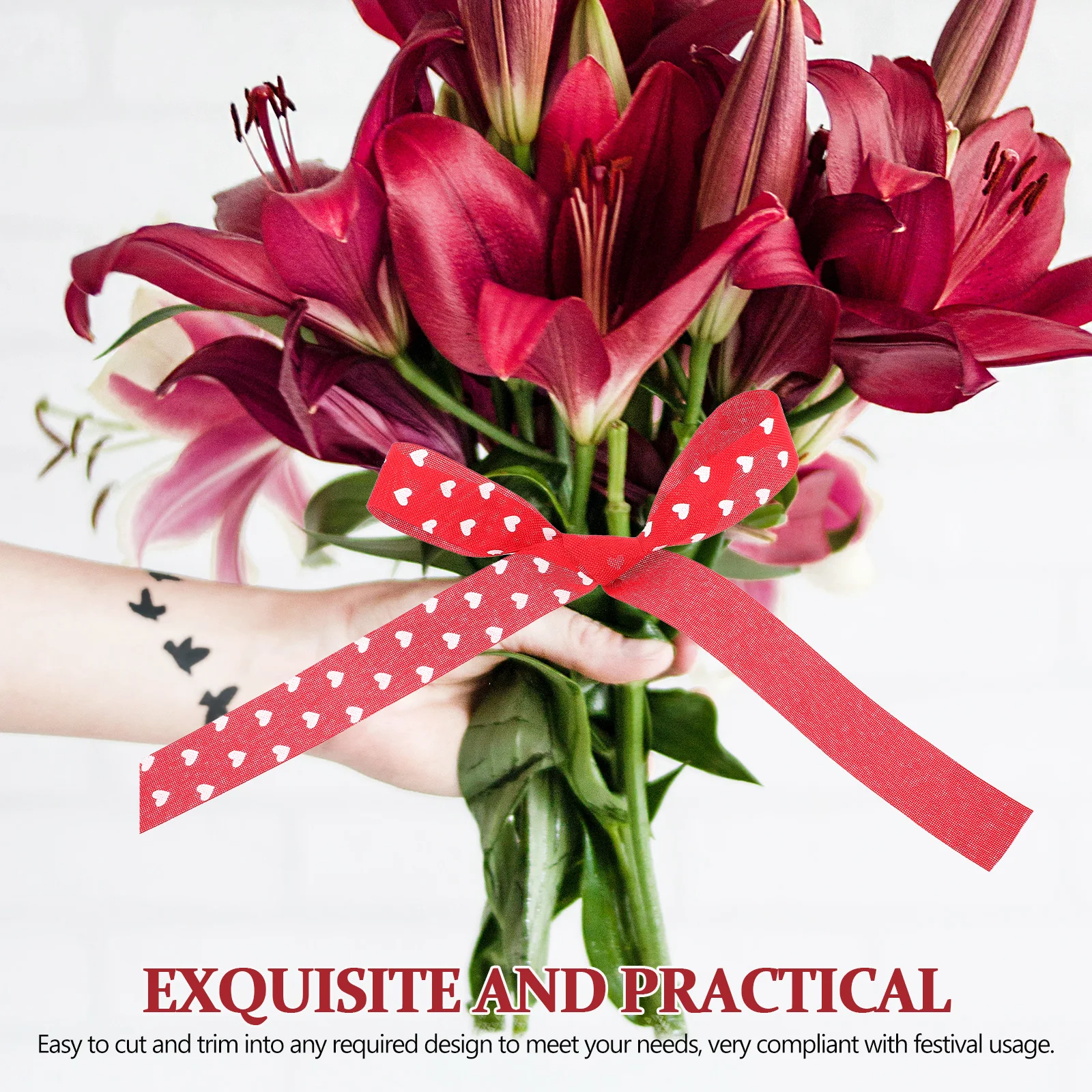 

1 Roll Loving Heart Ribbon Dense Weave Resistance Valentine Wedding Gift Wrapping Ribbon Decor Heart Pattern Ribbons