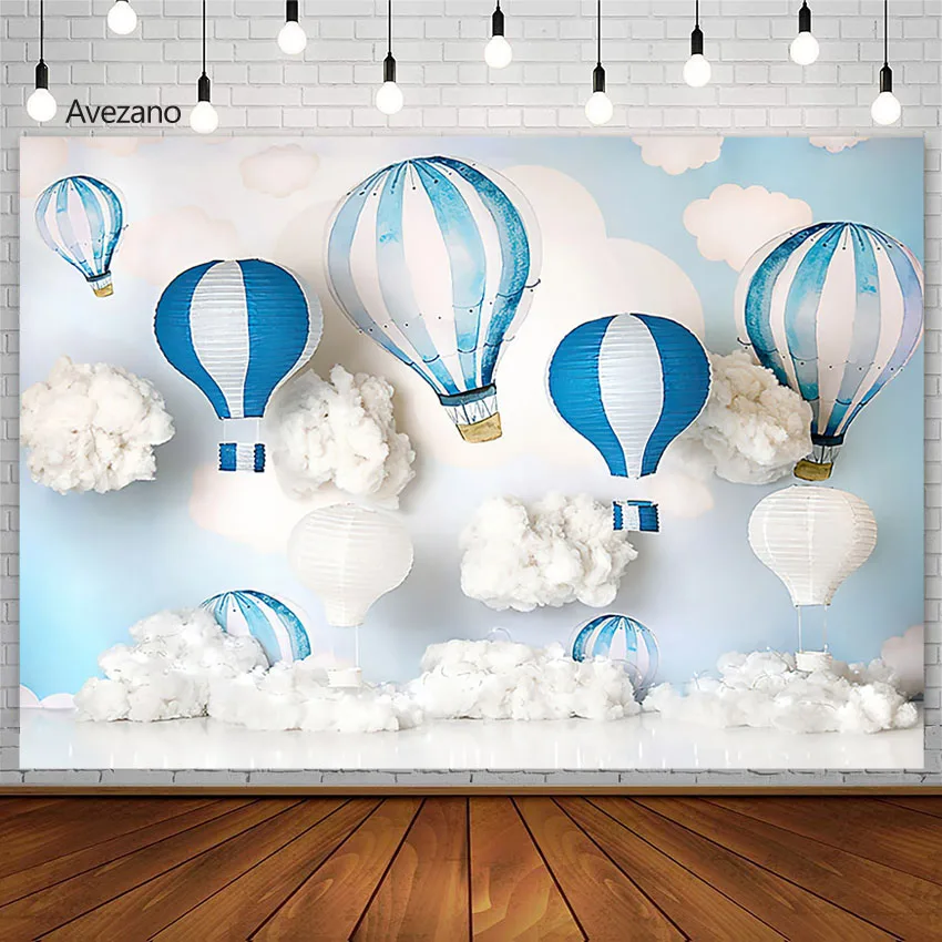 Avezano Blue Hot Balloon Photography Background Cloud Boy Birthday Portrait Decor fondali per Photo Studio Photozone Photocall