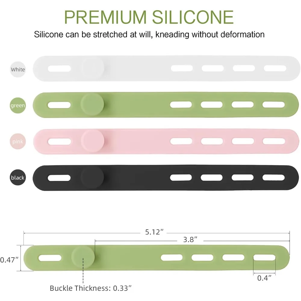 Silicone Cable Ties Reusable Adjustable Fastening Straps with Locking Buckles High Elasticity Multi-Purpose Cord Organizer