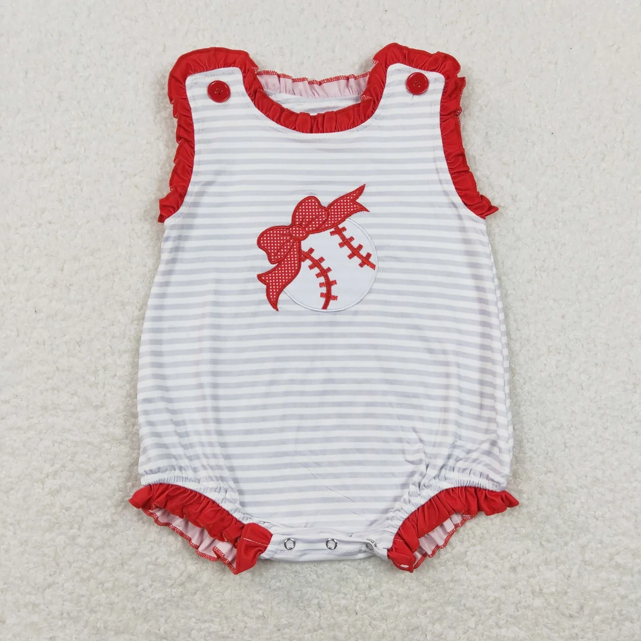 Wholesale Toddler Kids Ball Cotton One-piece Clothing Children Newborn Baseball Embroidery Romper Baby Girl Stripes Jumpsuit