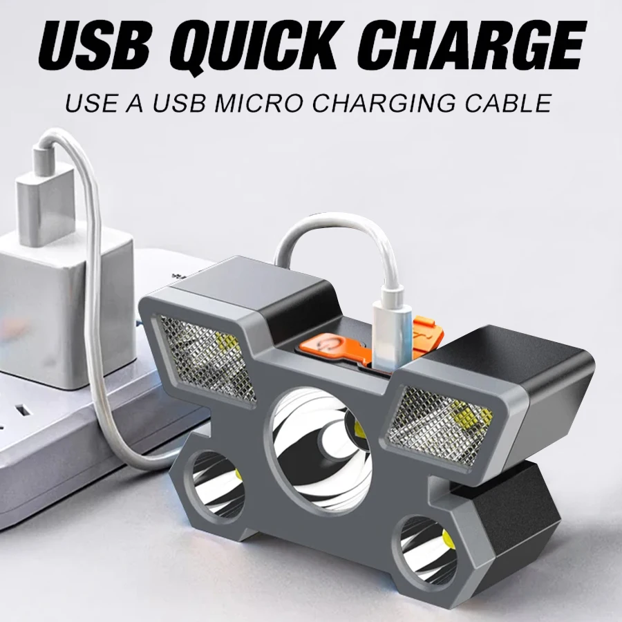 ไฟหน้าอันทรงพลังไฟฉาย LED บนหน้าผากโคมไฟขุดแบบชาร์จไฟได้ไฟฉาย LED พลังงานสูงเดินป่าสําหรับตกปลาแบบพกพา