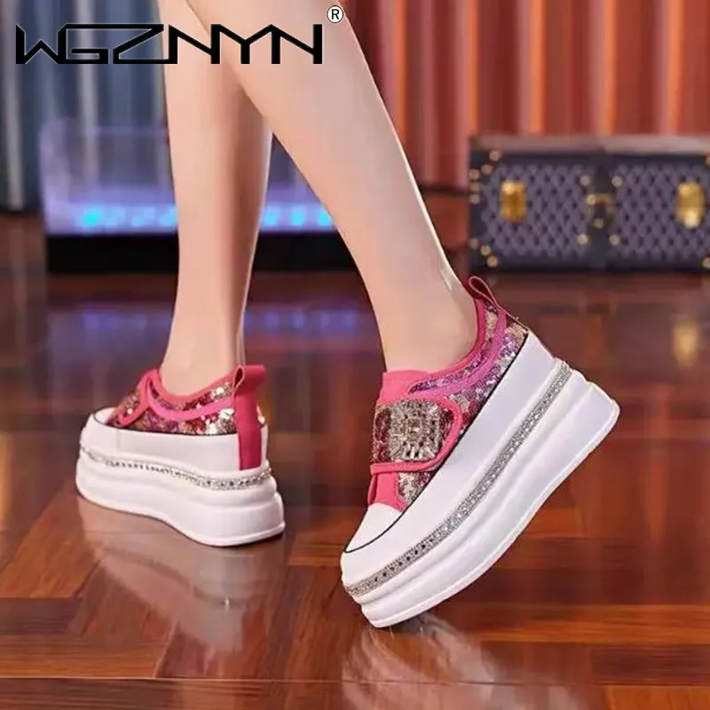 Fashion NEW Sequins Women Sneakers New Mesh Crystal Fashion Party Platform Women Shoes Thick Bottom Gladiator Sport Luxury Shoes