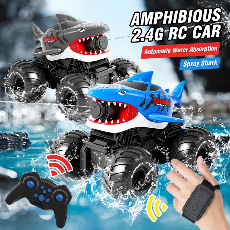 RC Stunt Car Amphibious 2.4G Water Gun Car 10M Long Range Automatic Water Absorption Remote Control Tank Toys Christmas Gifts