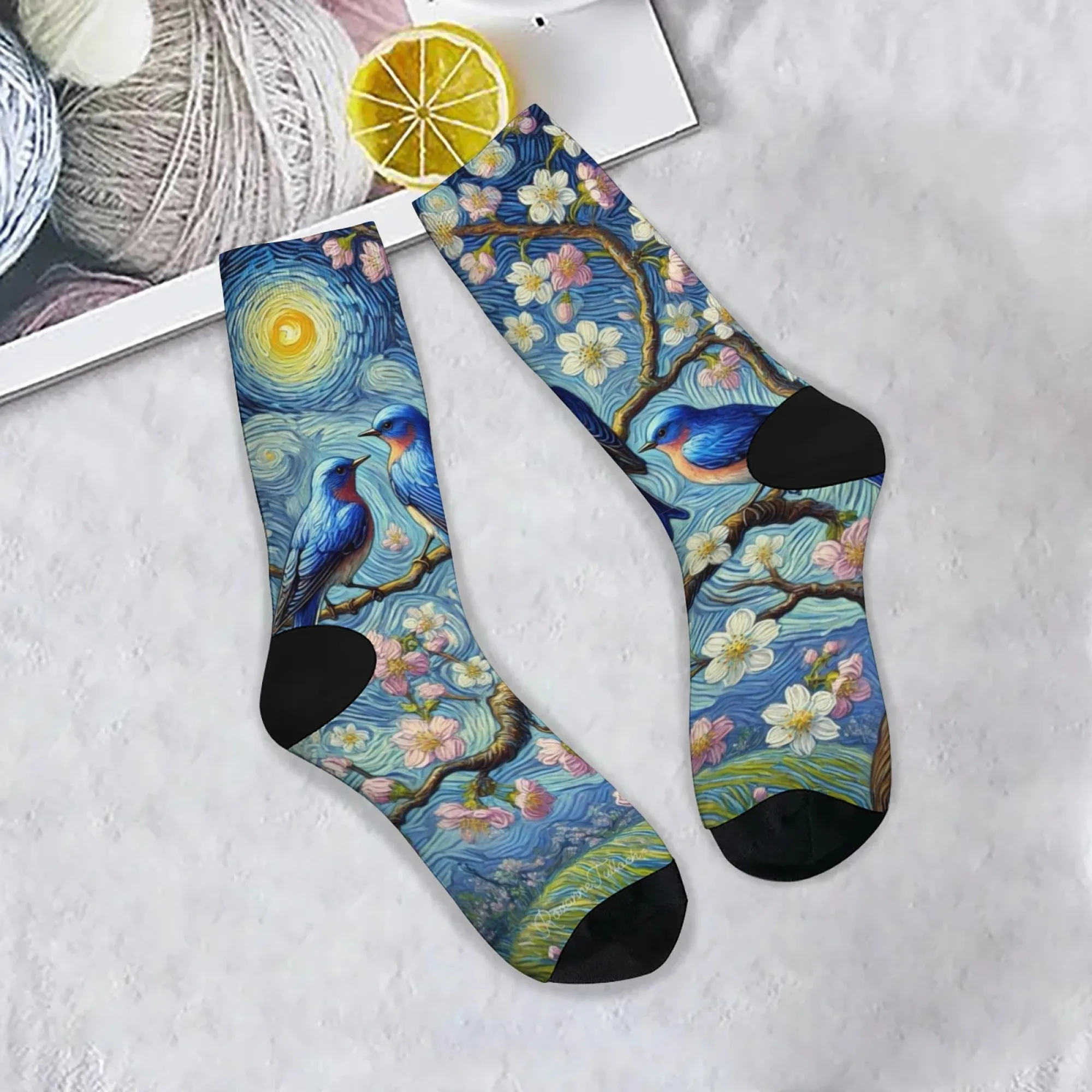 

Новые мужские носки в стиле Ван Гога с цветочным принтом и птичьим принтом, носки в стиле ретро в стиле Харадзюку, дышащие и нескользящие носки.