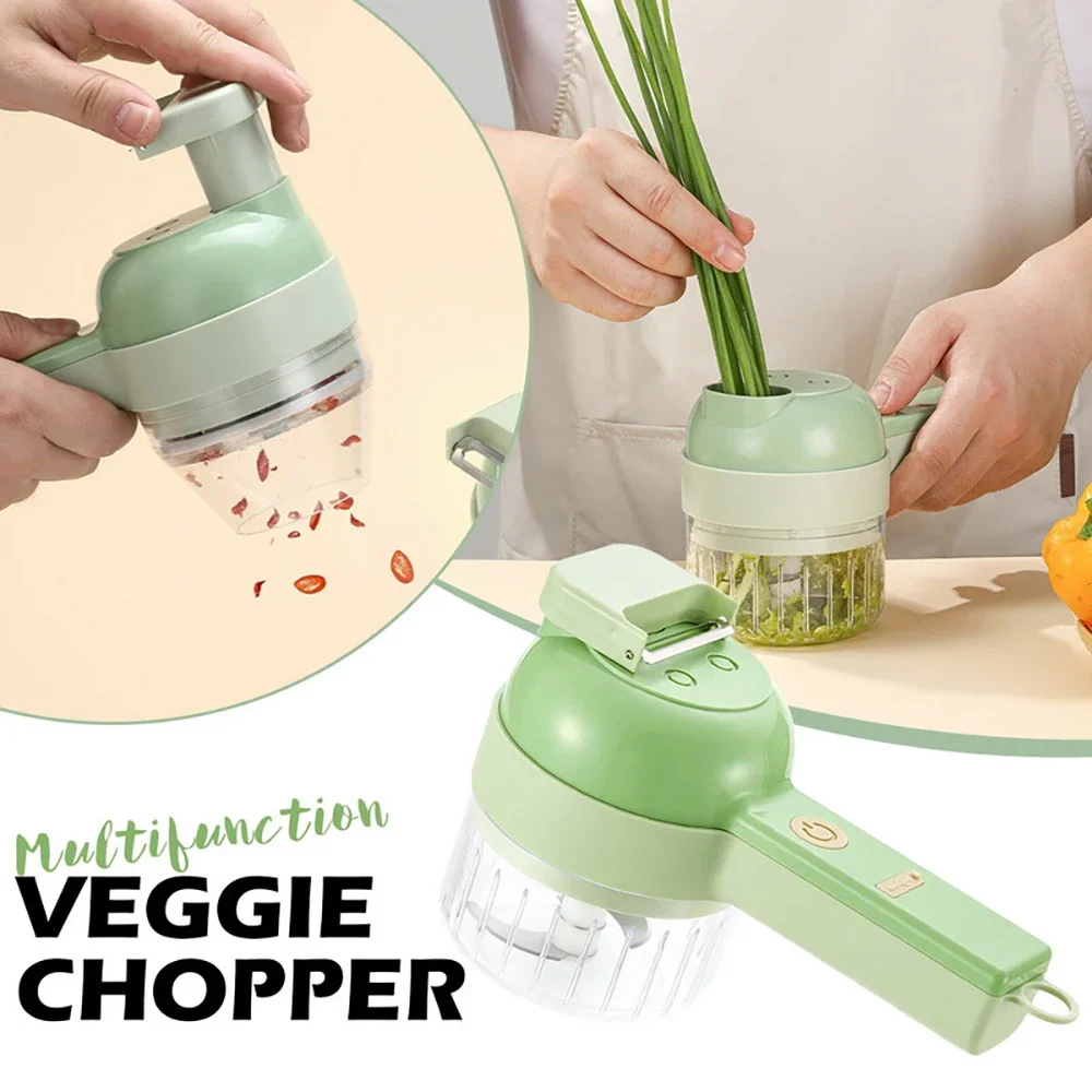 4 In1 Multifunctional Electric Vegetable Cutter Slice Garlic Mud Masher Garlic Crusher Chopper Cutting Pressing Mixer Food Slice