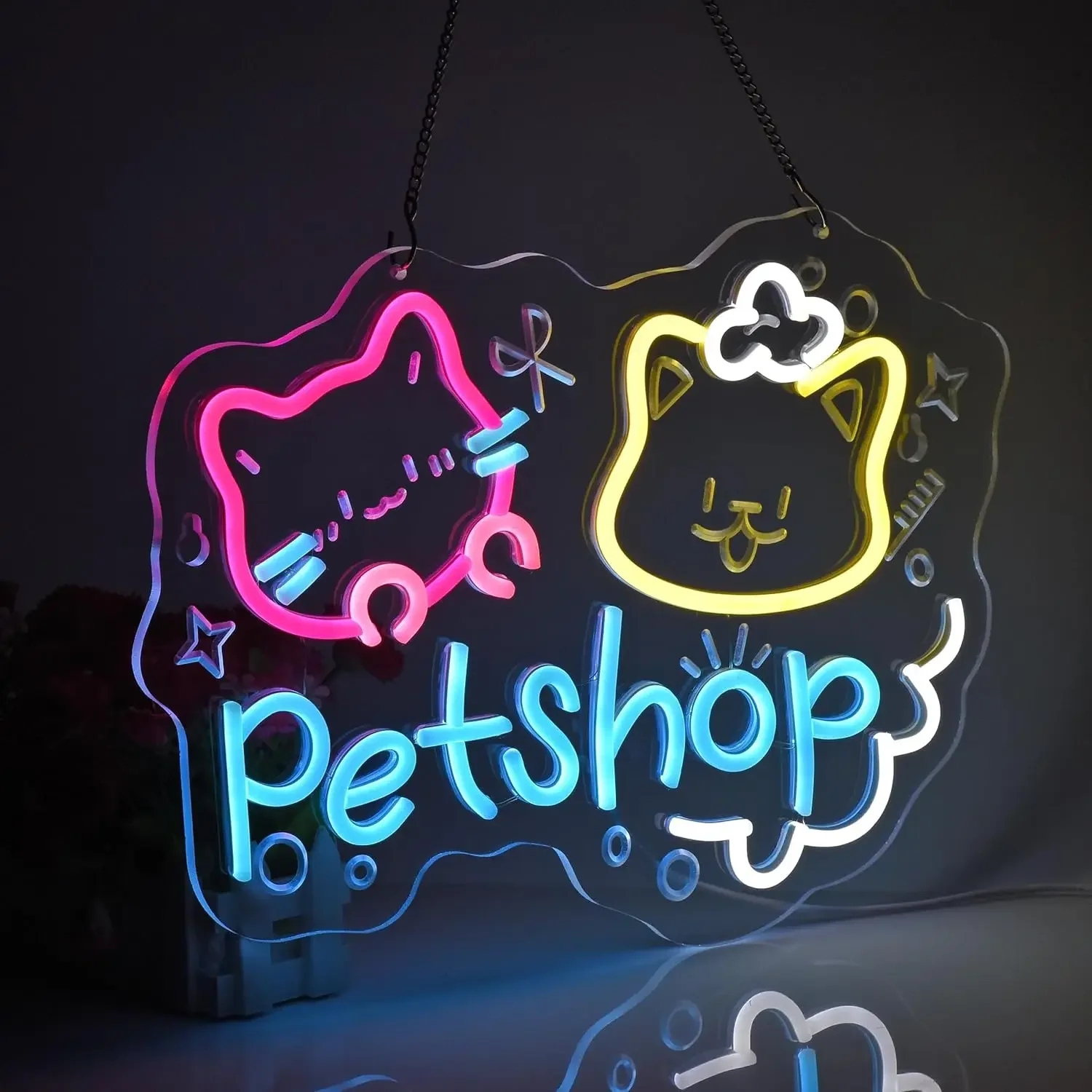 الحيوانات الأليفة متجر النيون USB بالطاقة أضواء النيون عكس الضوء للوازم متجر القط الكلب الرعاية غسل فساتين مخزن بار جدار ديكور فني الهدايا #4