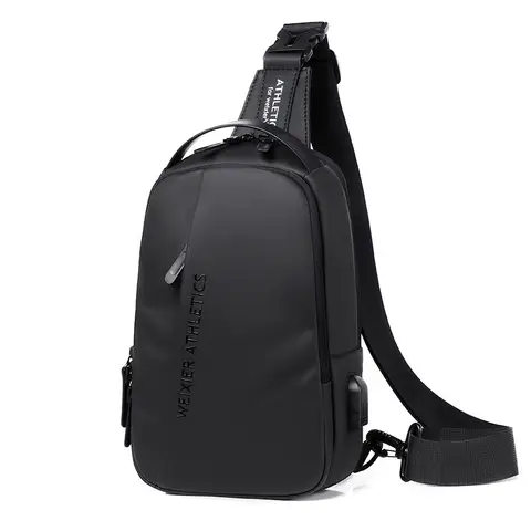 Durable Oxford Fabric Men's Sling Bag Stylish Motorcycle Crossbody Chest Pack with Phone Pocket, Zip Closure for Daily Commute