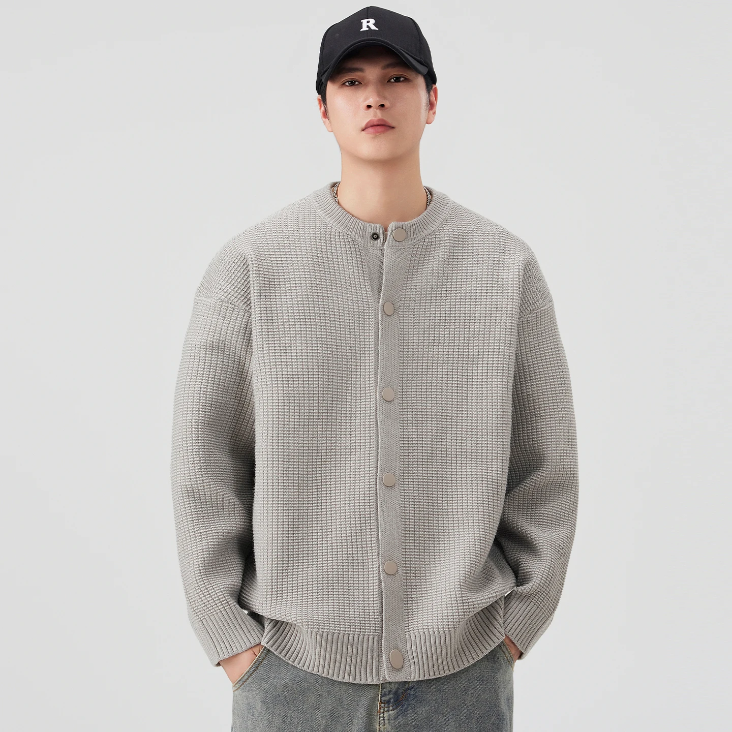 เสื้อคาร์ดิแกนไหมพรมแฟชั่นวินเทจสำหรับผู้ชาย ฤดูใบไม้ร่วง ฤดูหนาว ทรงหลวม สไตล์ลำลอง เสื้อคลุมแจ็คเก็ตสำหรับคู่รัก สตรีทแวร์ เสื้อโค้ทกันหนาว