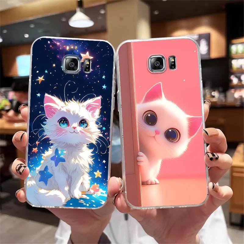 Para Samsung S6 Edge S6 Edge + Plus funda trasera de teléfono para Samsung Galaxy S 6 a prueba de golpes transparente suave silicona gato flor Fundas