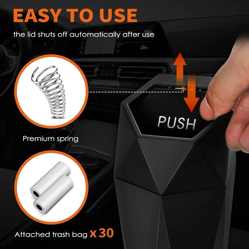 Car Trash Can (with Lid) Portable Car Dustbin Auto Trash Bags Mini Garbage Bin Leakproof Vehicle Garbage Can Car Accessories