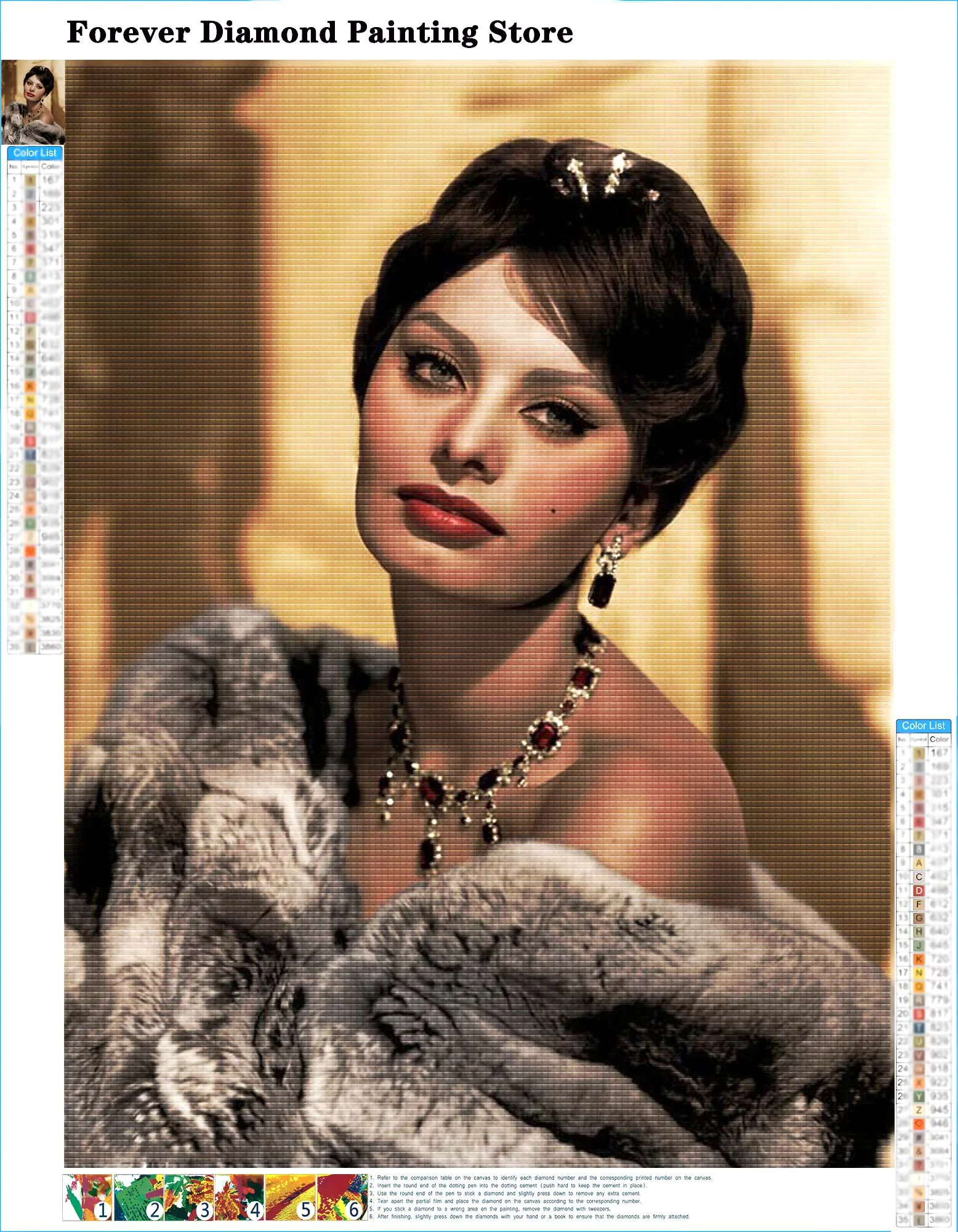 Full Drill Sophia Loren Actor Diamond Rhinestones Painting Black White Cross Stitch Kits Embroidery Pictures Mosaic Home Decor