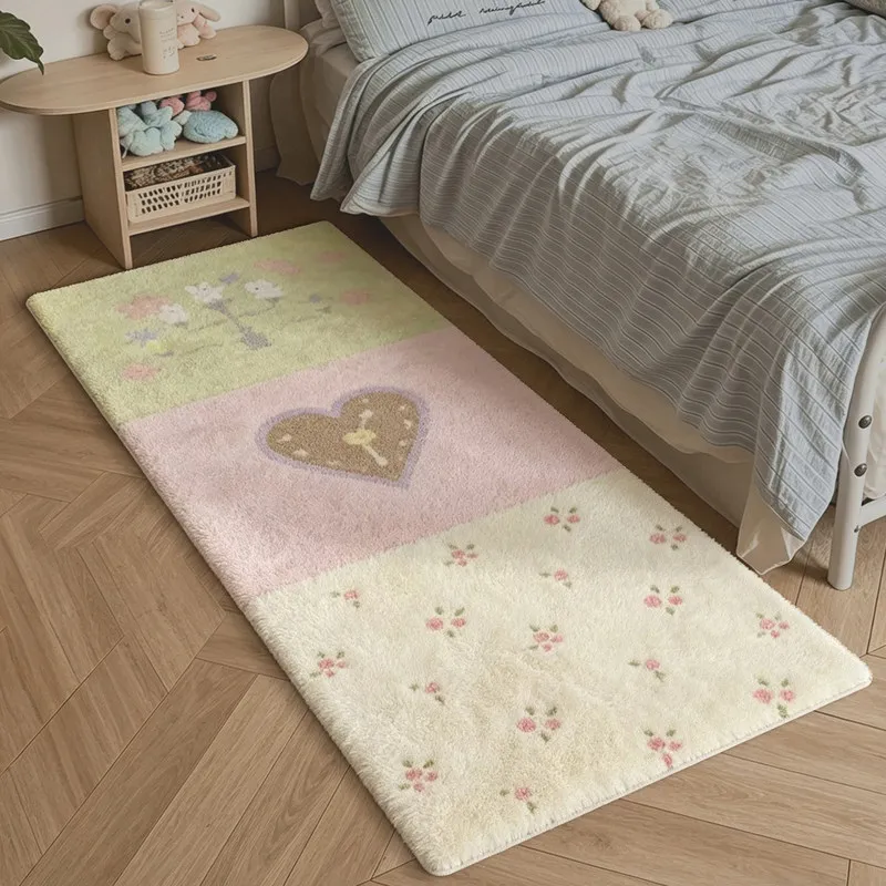 VIKAMA Kids Long Floor Mat Cartoon Deer Butterfly Flower Pattern Non Slip Washable Plush Rug for Children Bedroom Indoor Decor