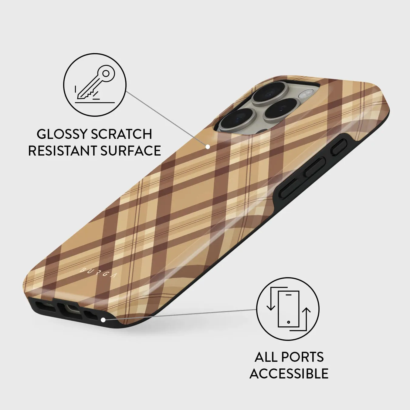 BURGA Fashion Stripe Pattern Phone Case for iPhone 16 15 14 13 12 11 Pro Max X XS XR XSMax 7 8 Plus Glossy Film Hard PC Cover