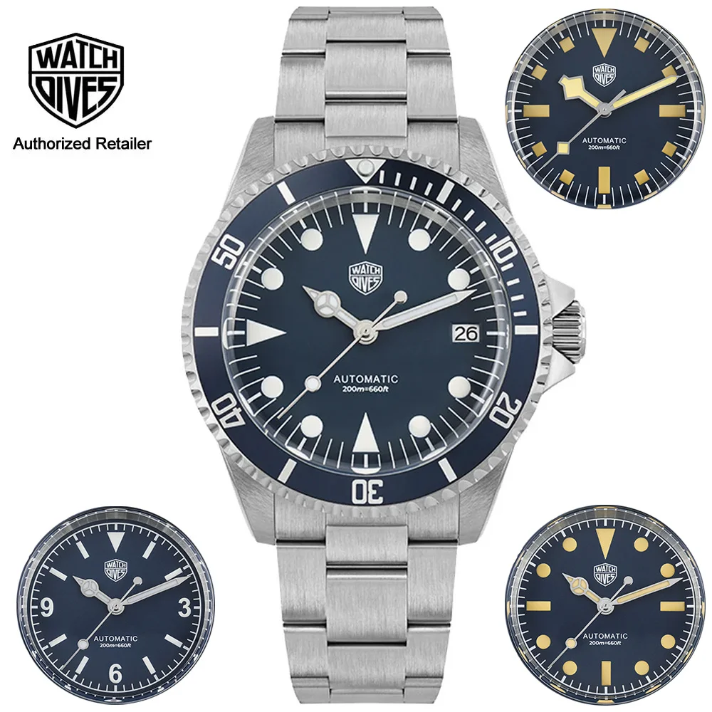 Watchdives WD79090 Vintage Watch NH35 Automatic Movement Domed Sapphire Crystal Watches C3 Luminous 200m Waterproof Wristwatch