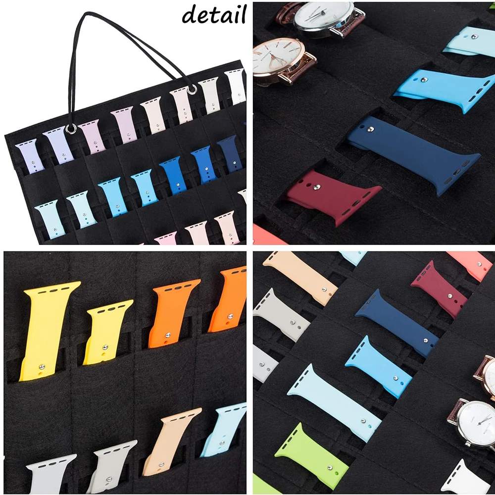 Hanging Watch Band Organizer Bag Watch Straps Storage Holder Felt Watches Strips Display Stand 24/56 Slots Compatible All Series