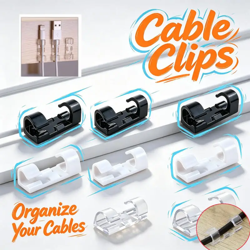20pcs Cable Organizer Clips Cable Clips Management Cable Organizer ABS Wire Cord Holder USB Charging Data Line Protector