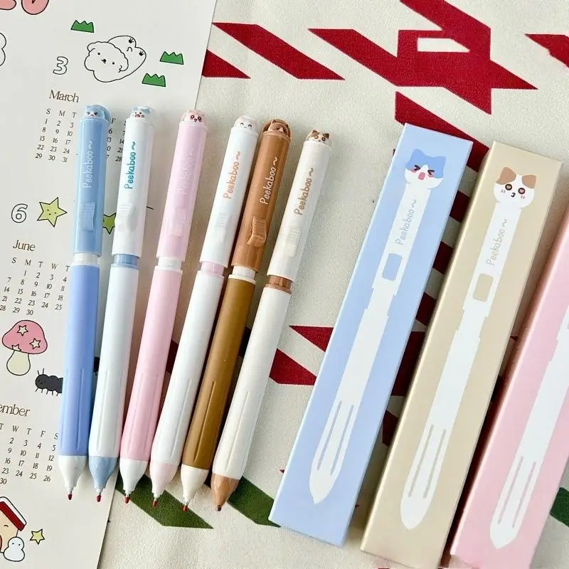 NEW 3Pcs School Office Supplies New Cat Push-Button Pens 0.5mm Black Quick-Drying Fun Decompression Cute Cat Pen For Cat Lovers