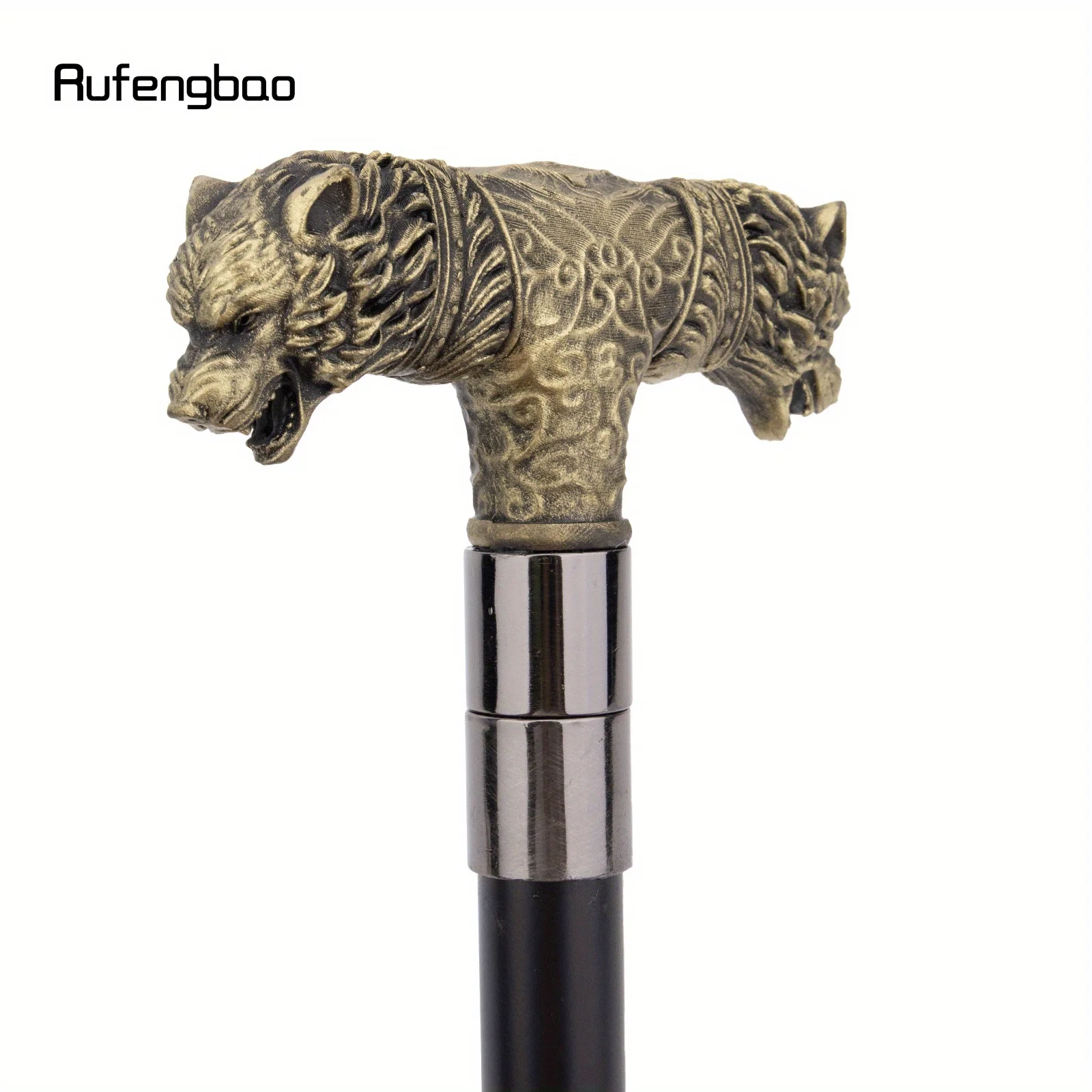 الأصفر الراتنج الذئب مزدوجة رئيس عصا للمشي موضة عصا شهم تأثيري قصب مقبض Crosier أداء المرحلة قصب 92 سنتيمتر