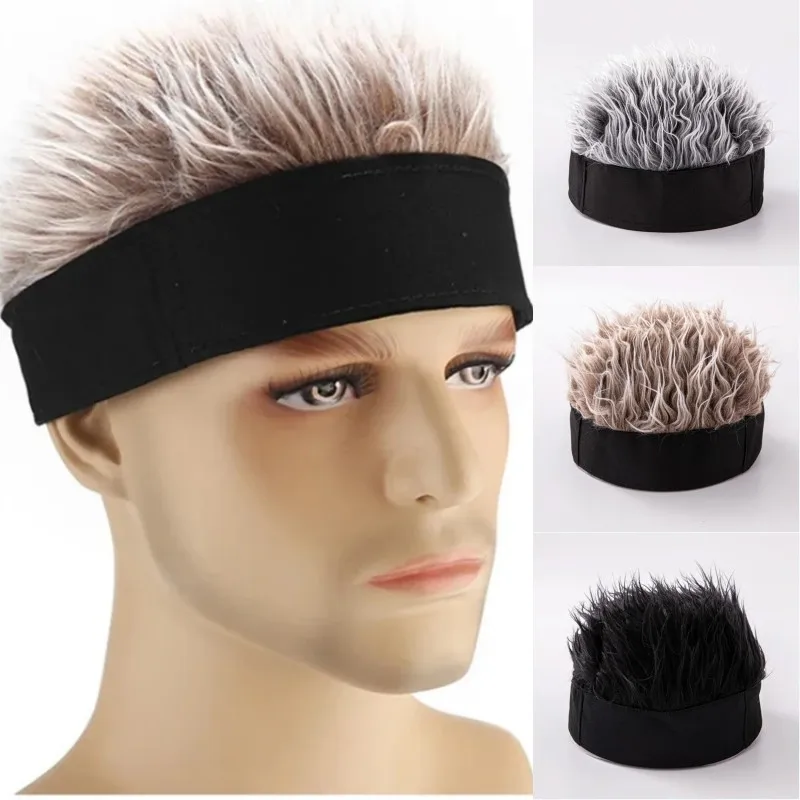 Unisex Beanie Wig Hat Synthetic Short Hair Caps Hip Hop Beanie Hat Spiked Fake Hair Hat Wigs Short Melon Headband Prop Headwear