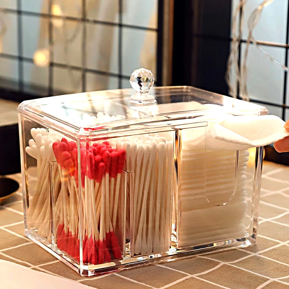 Transparent acrylic cotton storage box cotton swab box desktop dressing table cosmetics dustproof storage box organizer