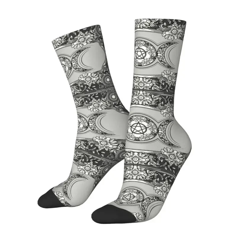 Triple Moon Goddess Men's Crew Socks Unisex Kawaii Pagan Pentagram Wiccan Spring Summer Autumn Winter Dress Socks