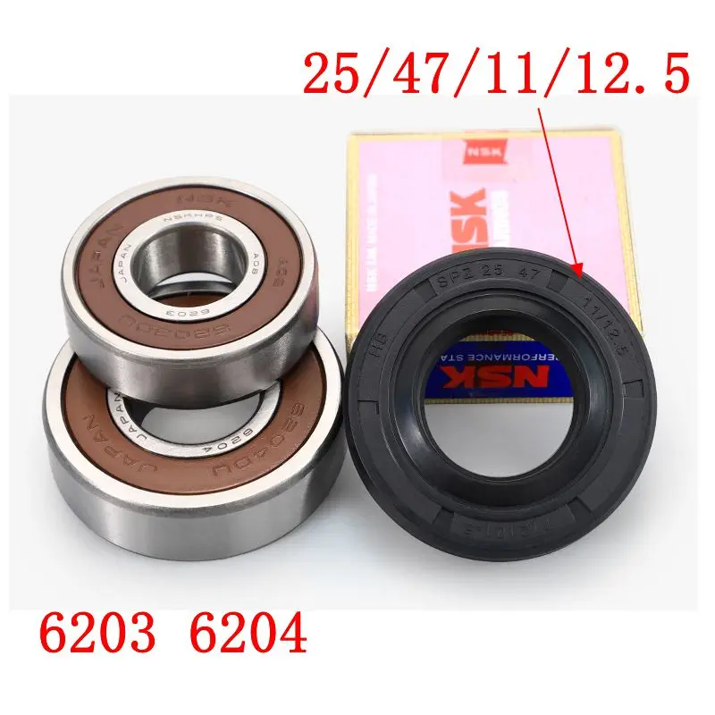 for Galanz drum washing machine Water seal（25/47/11/12.5）+bearings 2 PCs（6203 6204）Oil seal Sealing ring parts