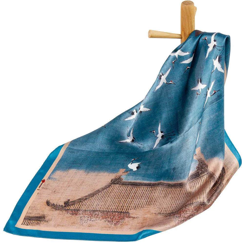 

53 65, 85 см, 100% натуральный шелк, роскошный женский шарф с кранами, толстая квадратная зимняя бандана, топ, современный стиль, подарки для семьи