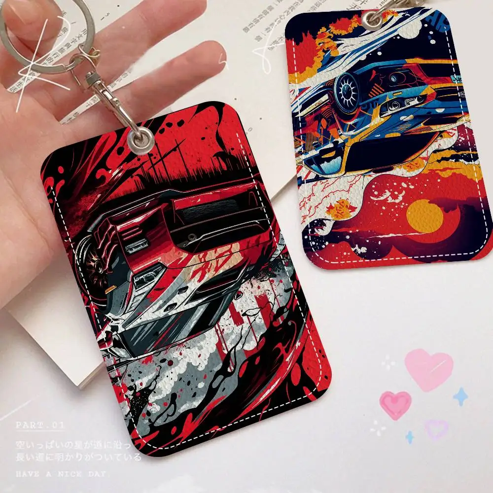 سباق نمط الفن 1 قطعة بو الجلود حامل البطاقة المفاتيح حلقة رئيسية قفل الباب الوصول العلامات بطاقة الهوية حالة المفاتيح بطاقة