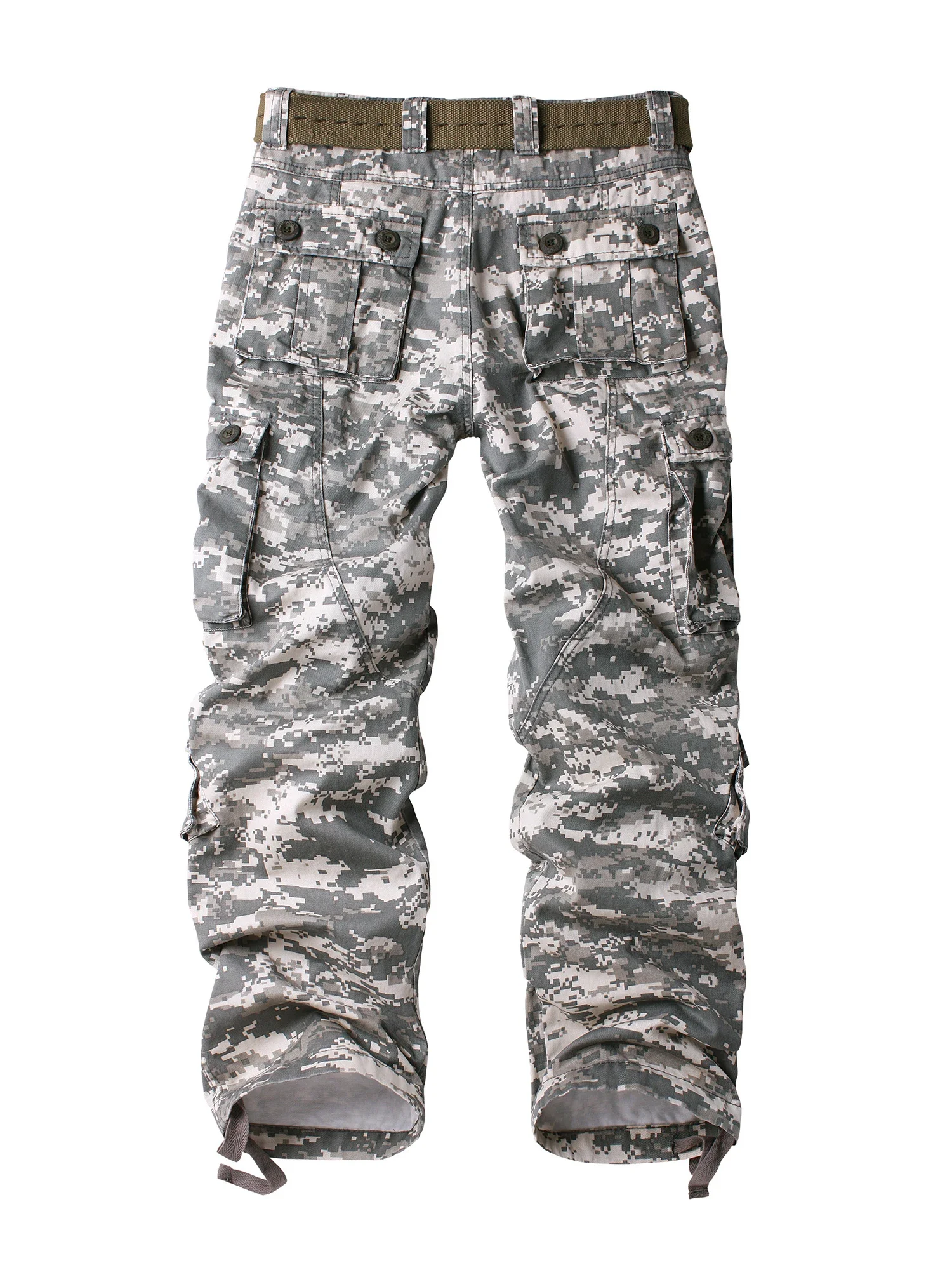 Calça casual masculina de carga com 8 bolsos, camo, trabalho de combate, sem cinto