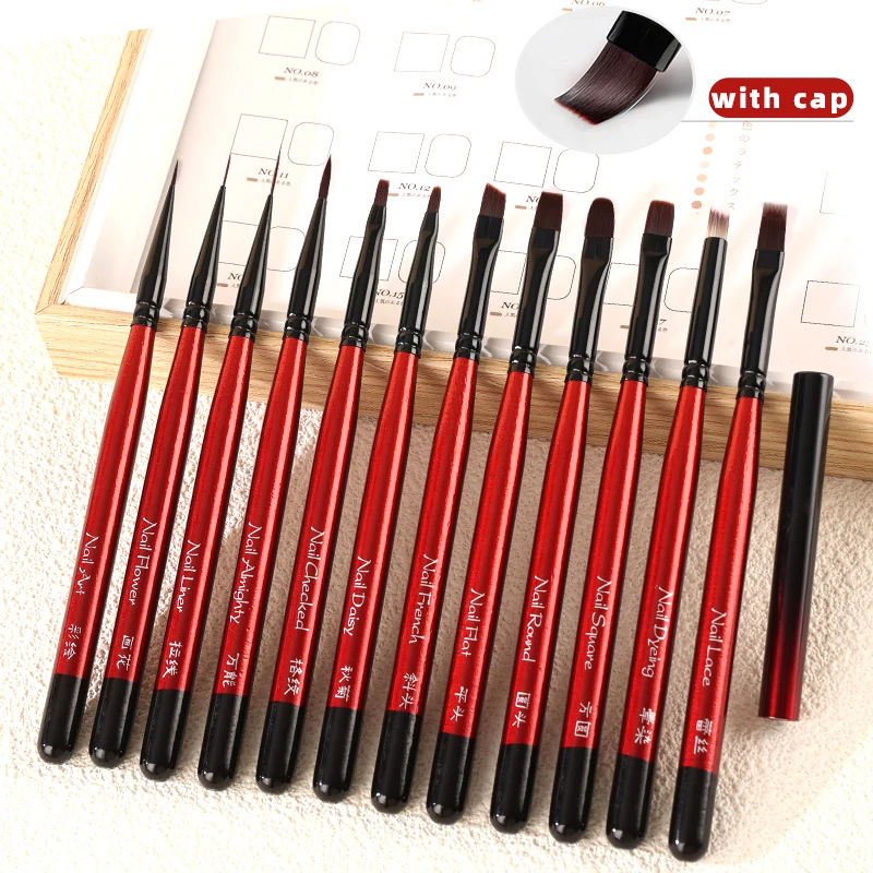 Sweet-Z 1/12Pcs Nail Brush Set Nylon Nail Brushes Painted wooden handle Gel Nail Design Brushes Art Pen Nails Tools Wholesale