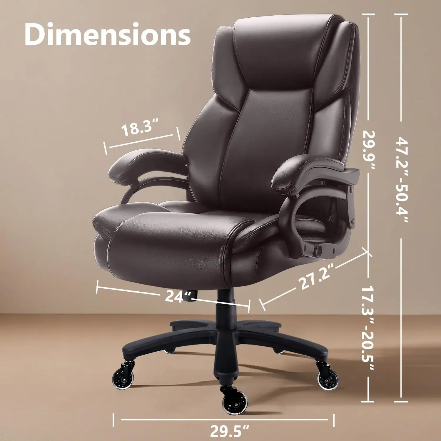 [سعر مخفض! ] كرسي مكتب كبير وطويل بوزن 500 رطل، كرسي شديد التحمل للأشخاص الثقيلين، دعم قطني مريح قابل للتعديل Exec