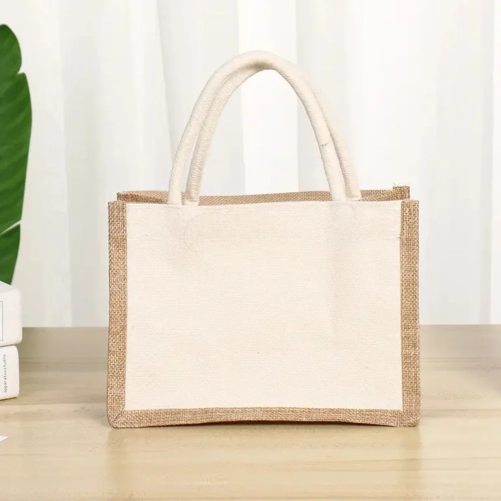 Garland Letter Print Pattern Large Capacity Environmental Protection Linen Women Shopping Bag Shoulder Bag Jute Imitation Sack