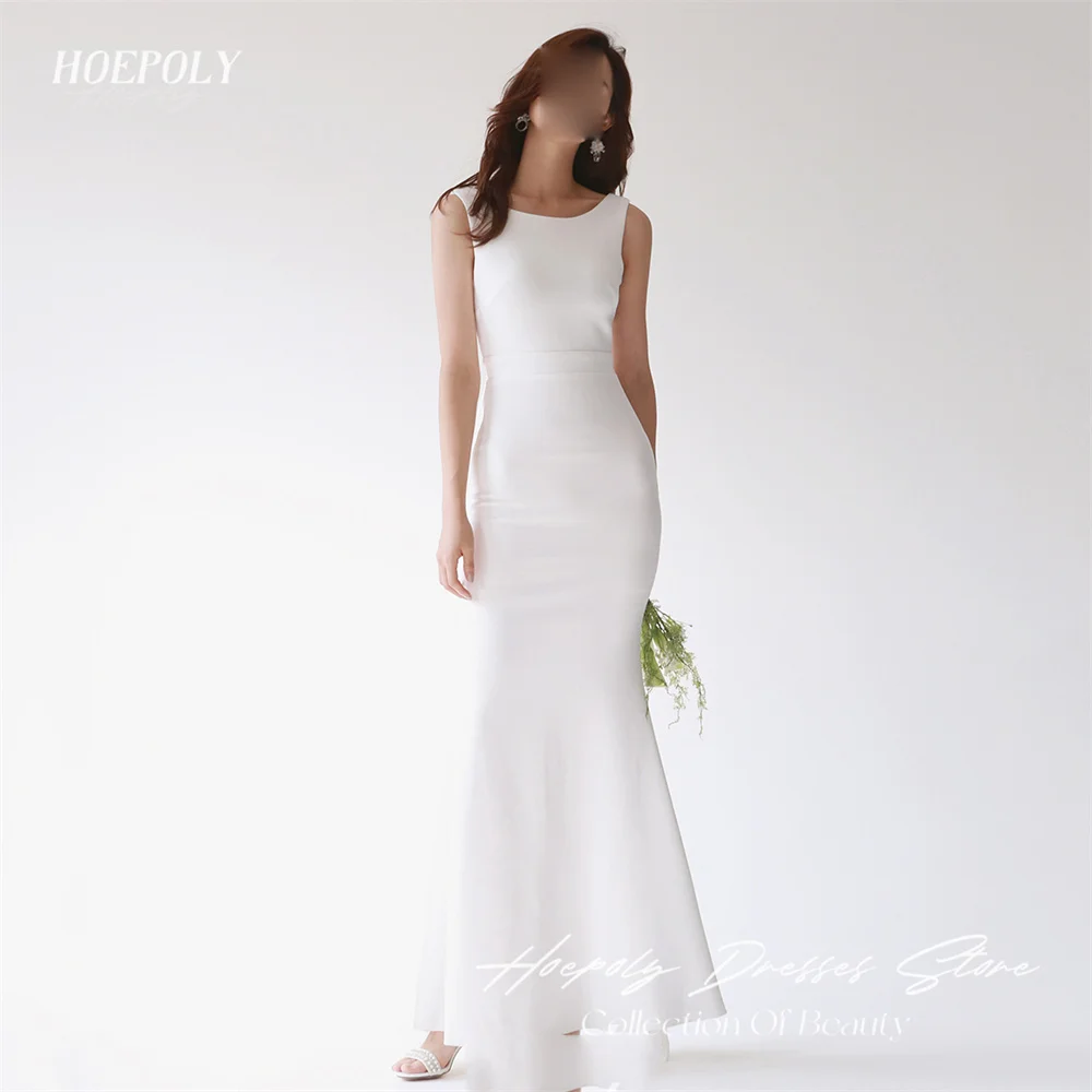 

Hoepoly White O Neck Spaghetti Strap Sleeveless Mermaid Pleat Mermaid Evening Dress Floor Length Backless Prom Gown 프롬드레스