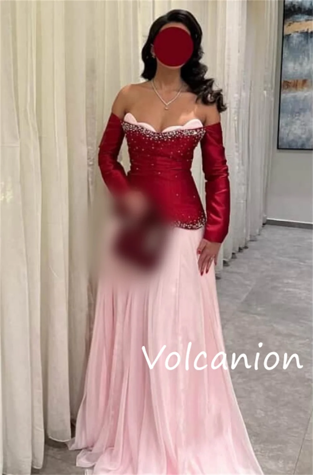 Op maat gemaakte klassieke chiffon pailletten plooi A-lijn off-the-shoulder lange jurken op maat gemaakte gelegenheidsmode