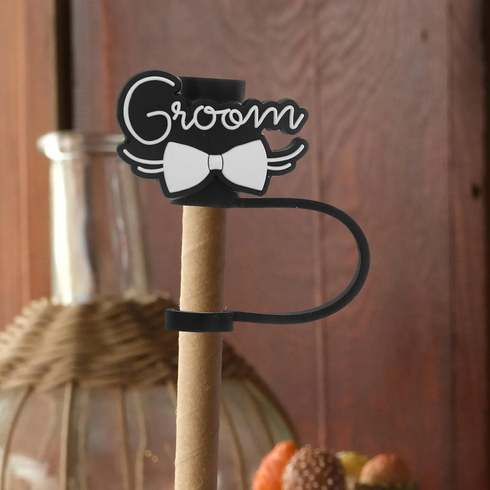 10Pcs Silicone Straw Covers Cute Wedding Themed Straw Stoppers Reusable Drink Toppers Protective Caps for Travel
