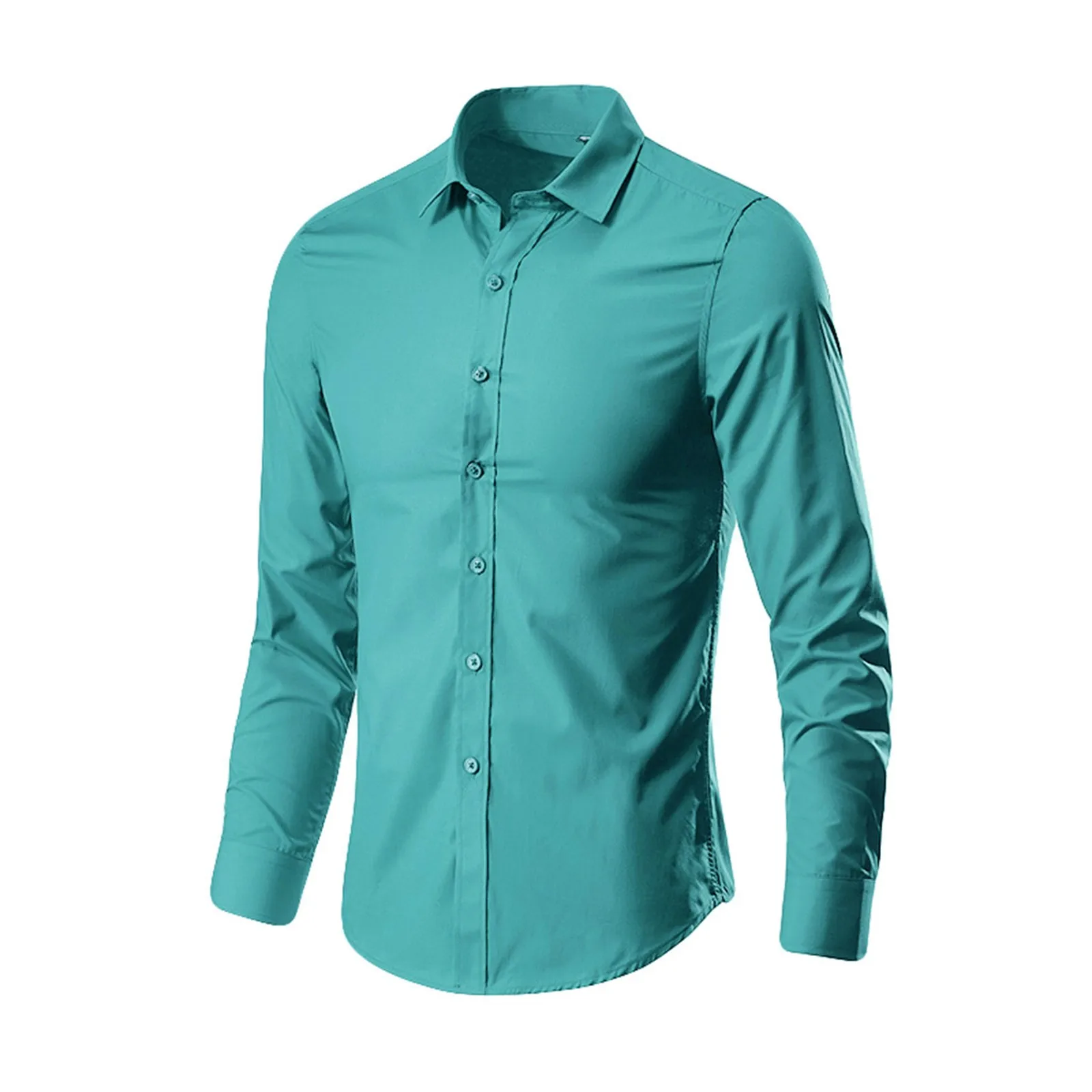 Men\'s Fashion Business Leisure Lapel Color Long-sleeved Shirt Top Blouse