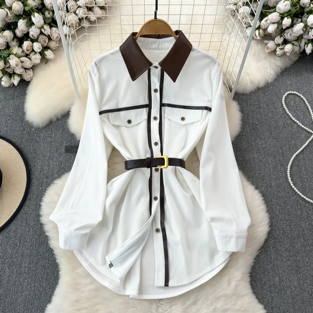 Laple Long Sleeve Vestidos Mujer Shirt Dresses Belt Tunic Dress A-line Vestido Women 2025 Autumn New Single Breasted Robes