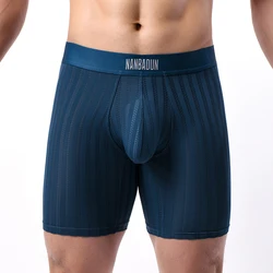 Roupa interior masculina sexy de seda gelo ultra-fino perna longa boxer shorts respirável u bulge bolsa cuecas elásticas esportes leggings calcinha