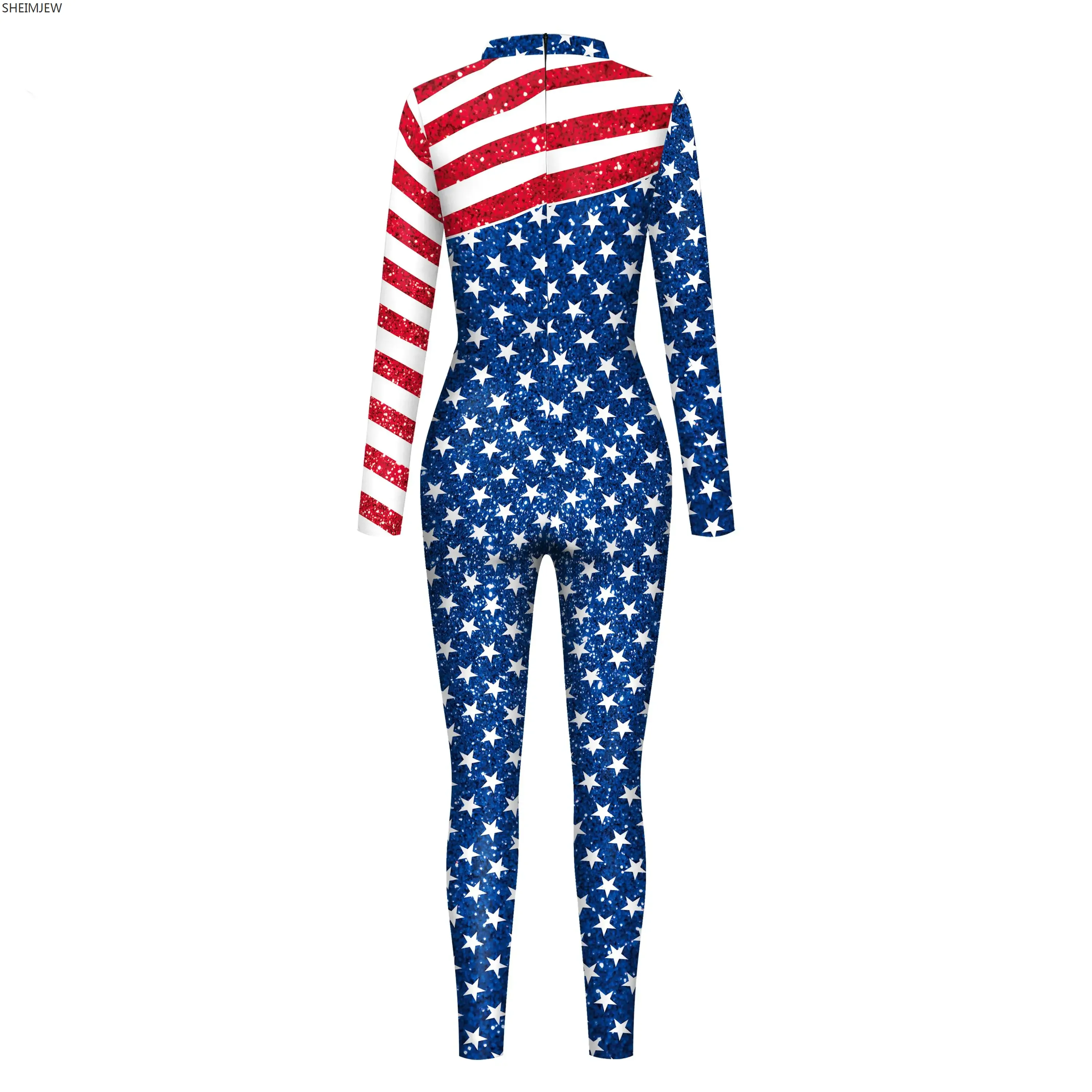 Independence Day Print Female Cosplay Zentai Suit Women's Jumpsuit Skinny Adult Bodysuit Funny Carnival Holiday Party Catsuits