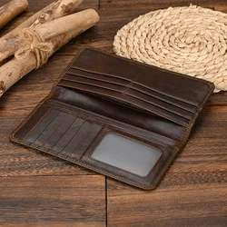 Casual Long Wallet Men Mobile Phone Male Long Purse Bifold Card Wallet Natural Cow Skin Leather Purse Men Business  Card Holder