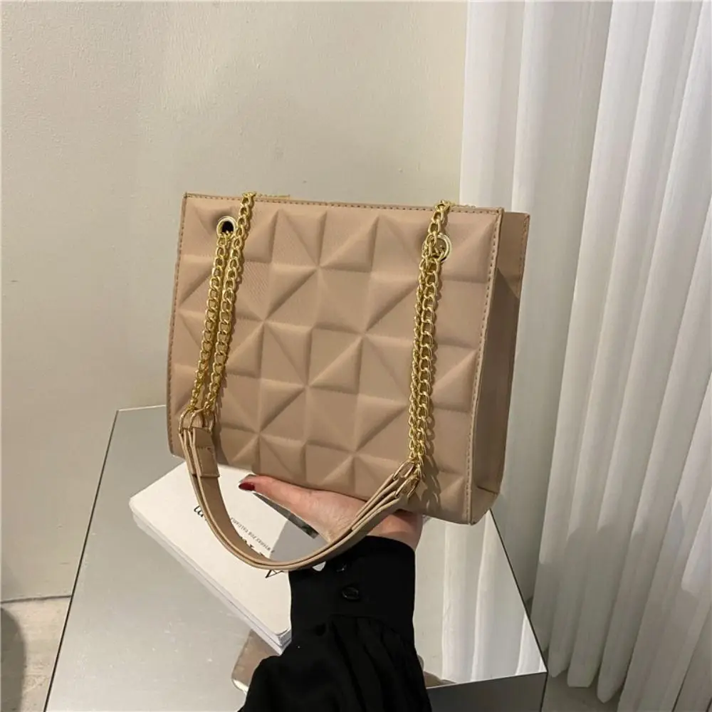 Striped Diamond Handbag Trend Zipper Buckle Metal Chain Shoulder Bags Solid Color PU Armpit Bag Daily Matching