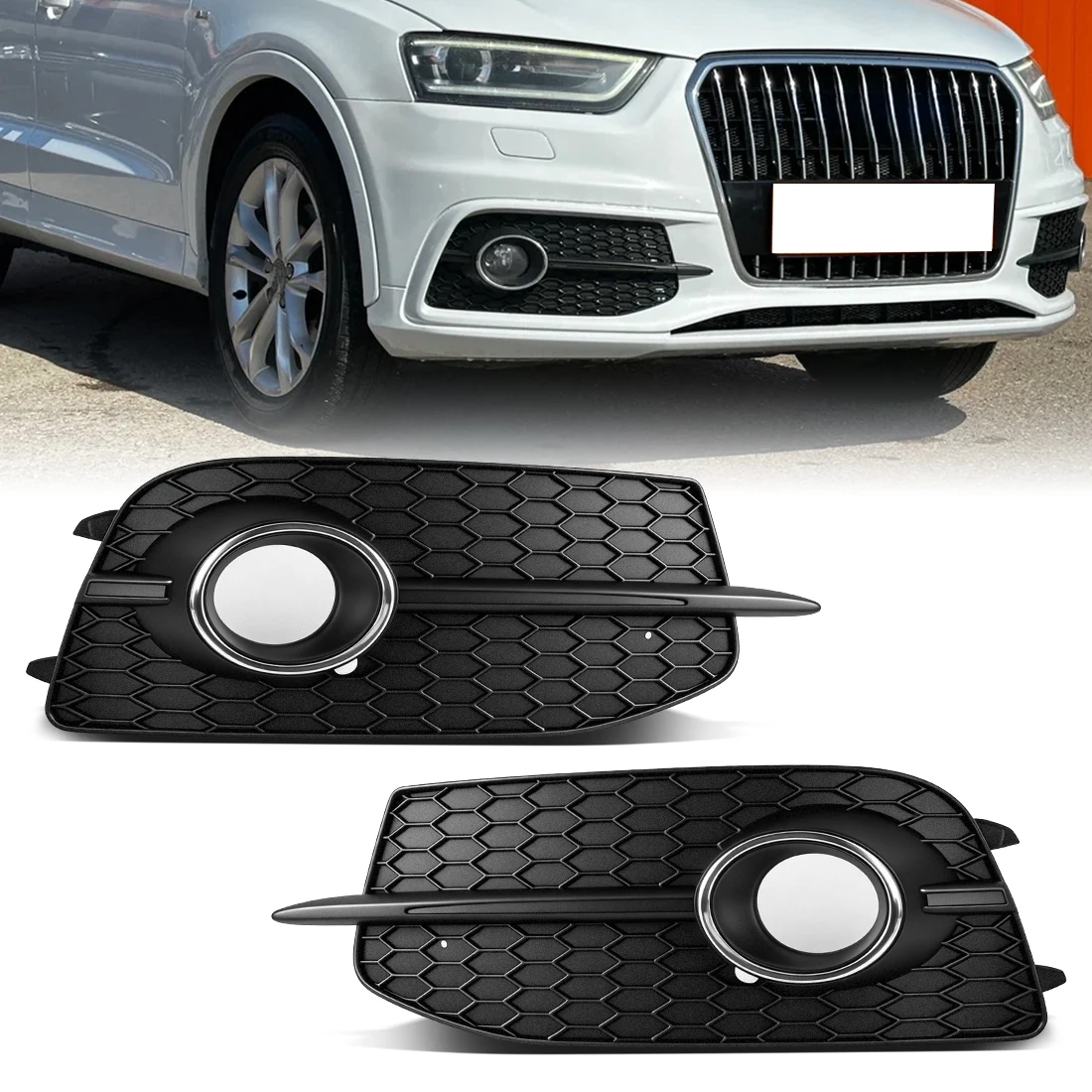 

Fog Light Grille For Audi Q3 Sport S-line 2012 2014 2014 Car Front Bumper Fog Lamp Cover Racing Grill Trim 8U0807681D 8U0807682D