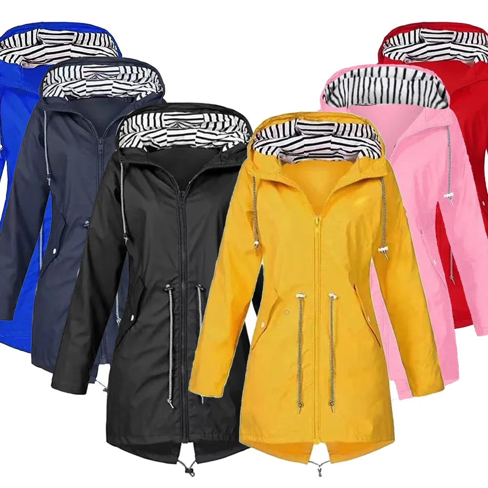 

Women's Coat Long Sleeve Hooded Windbreakers Clothing Tops Loose Fashion Solid Color Outwear Jacket Zipper Spring Summer