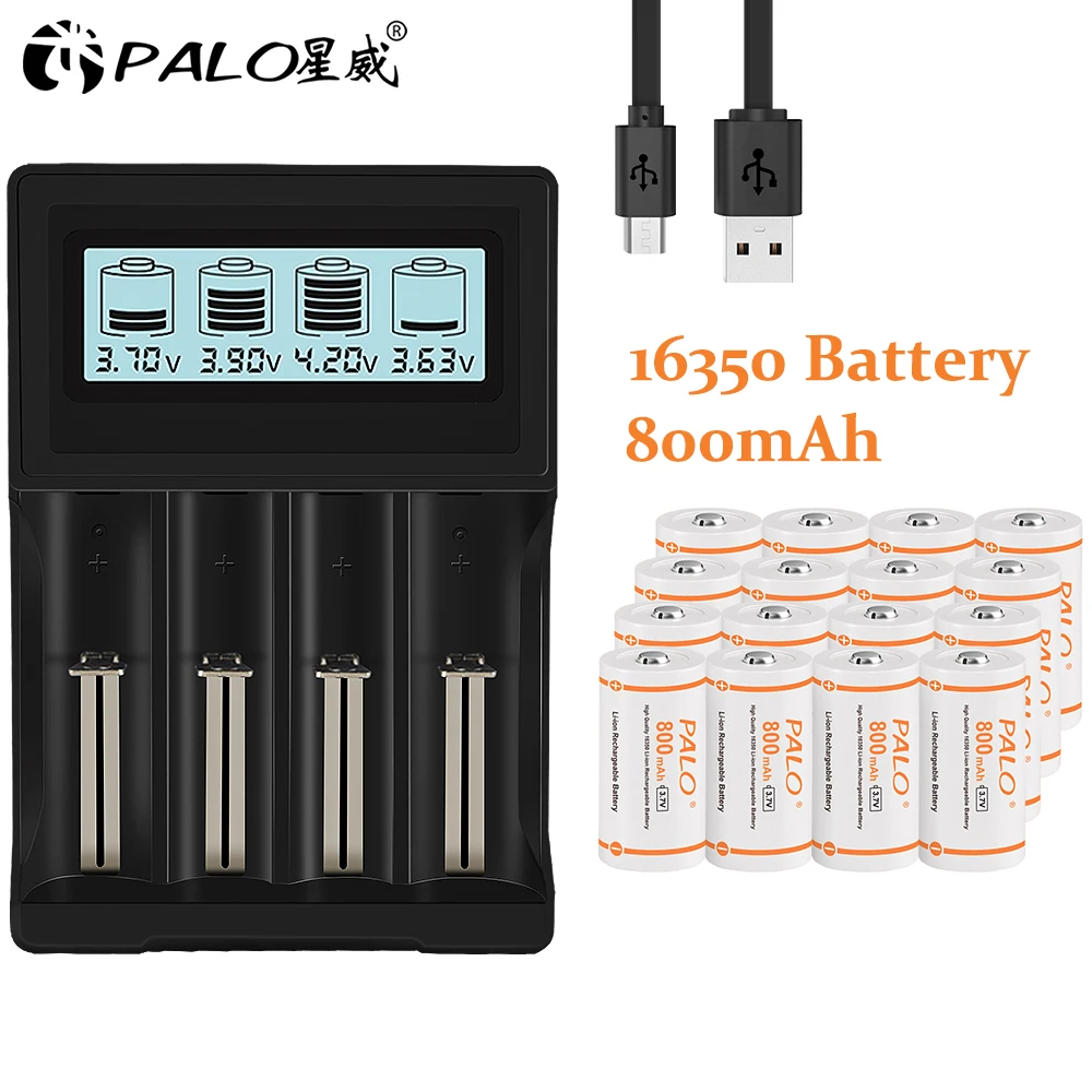 800mAh CR123A RCR 123 ICR 16340 Battery 3.7V Li-ion 16350 Rechargeable Battery With Charger For Flashlight Arlo Security Camera