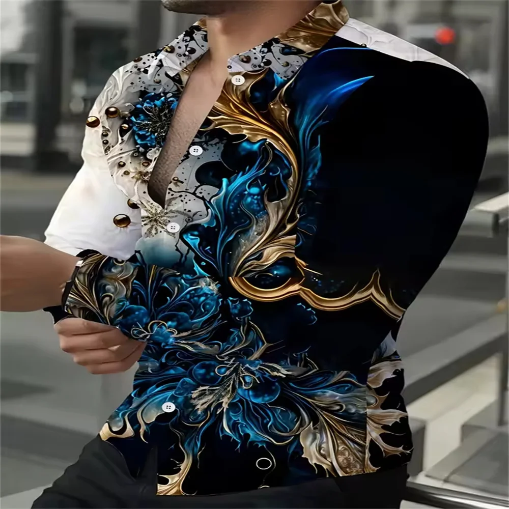 قميص رجالي جديد غير رسمي مطبوع ثلاثي الأبعاد لعام 2025 مناسب للارتداء اليومي، قميص بلون سادة بياقة ربيعية وأكمام طويلة وأزرار 13 يُباع #2