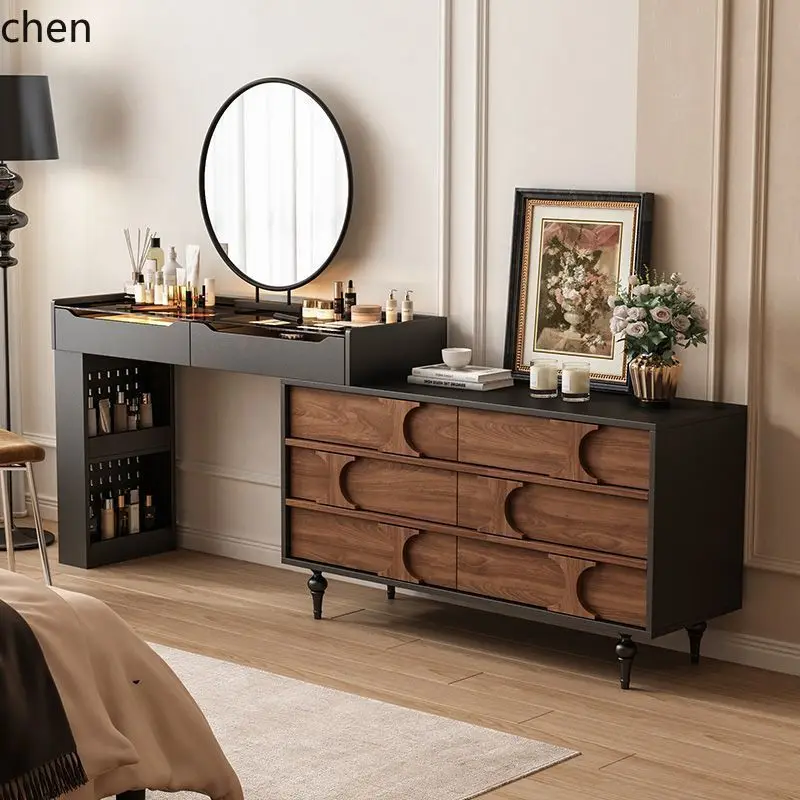 ZML  Dressing Table and Chest of Drawers Integrated Extendable Bedroom Makeup Table Vintage Storage Cabinet Vanity Table